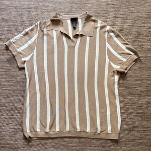 H&M Beige and White Striped Polo Shirt
